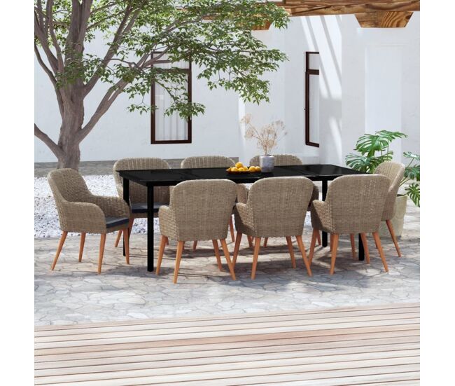 Juego de comedor para jardín 9 piezas con cojines marrón vidaxl