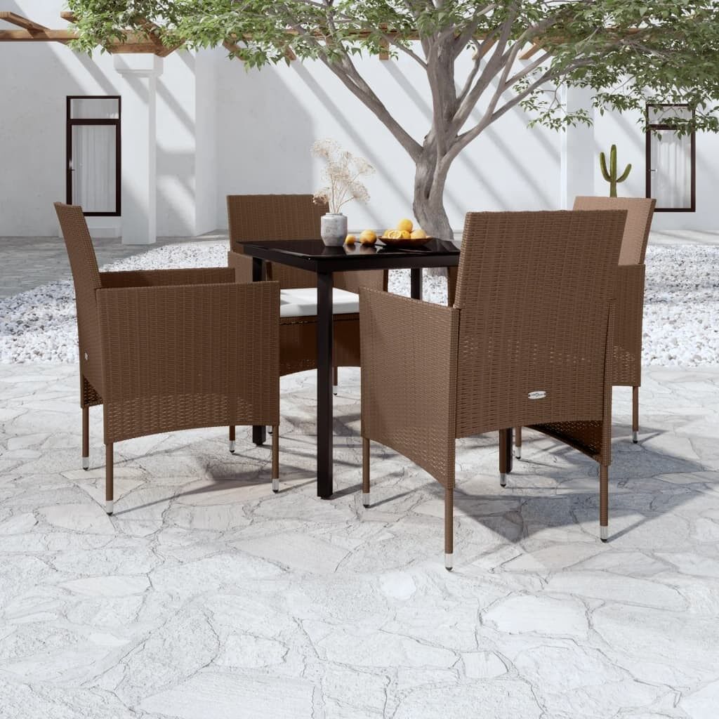 Juego de comedor de jardín 5 piezas con cojines negro Marrón