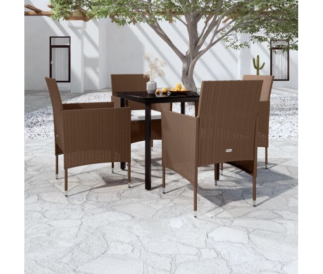 Juego de comedor de jardín 5 piezas con cojines marrón y negro vidaxl