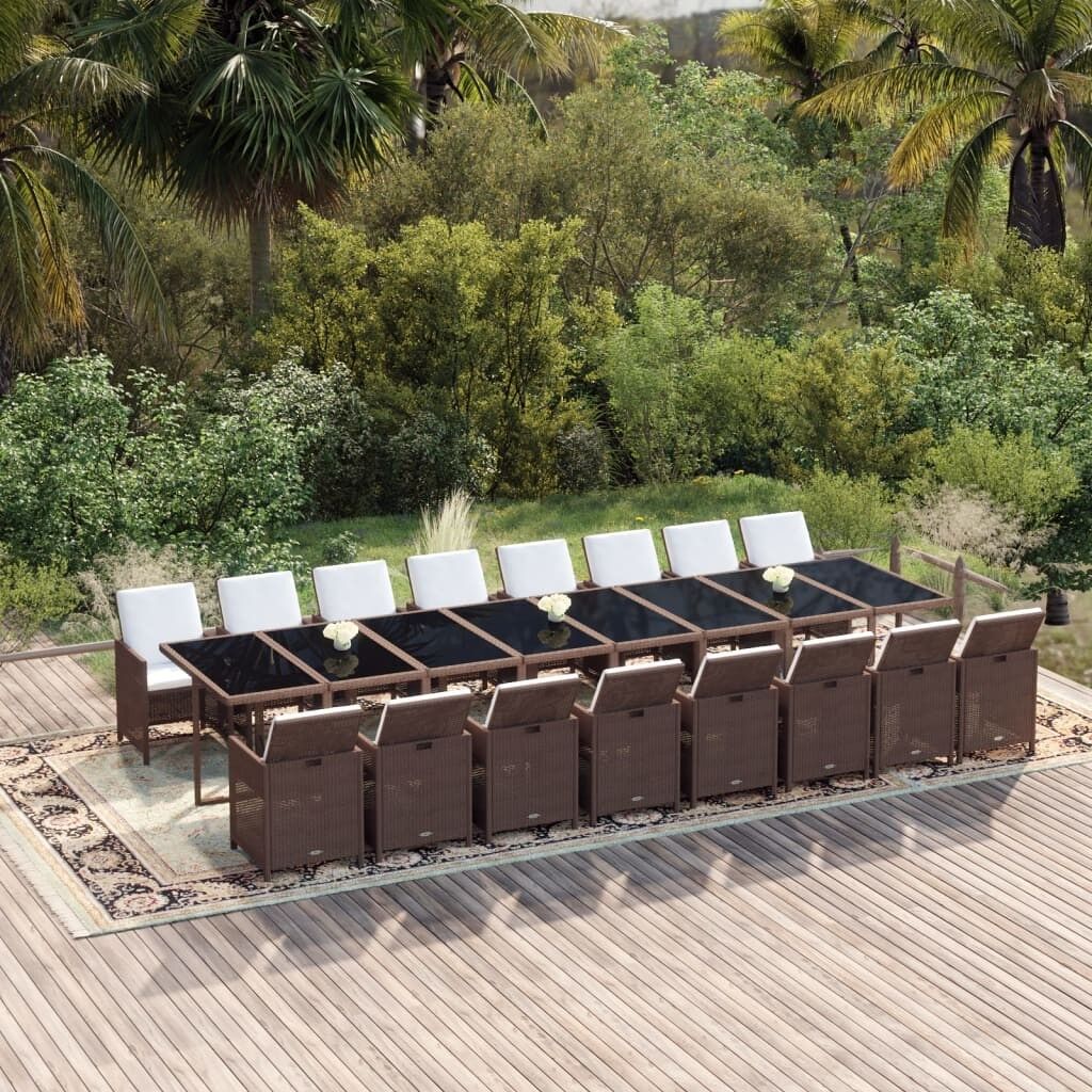 Juego comedor jardín 17 pzas con cojines ratán sintético marrón vidaxl