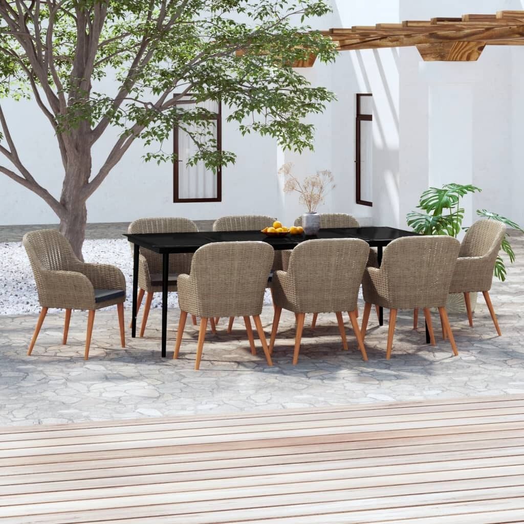 Juego de comedor para jardín 9 piezas con cojines marrón vidaxl