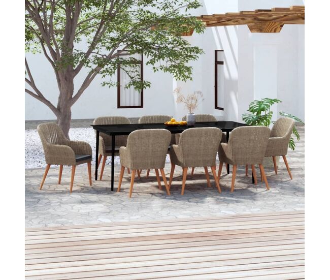Juego de comedor para jardín 9 piezas con cojines marrón vidaxl