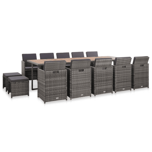 vidaXL 15 pcs conjunto jantar exterior c almofadões vime PE antracite