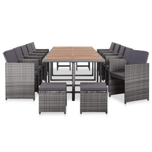 vidaXL 15 pcs conjunto jantar exterior c almofadões vime PE antracite