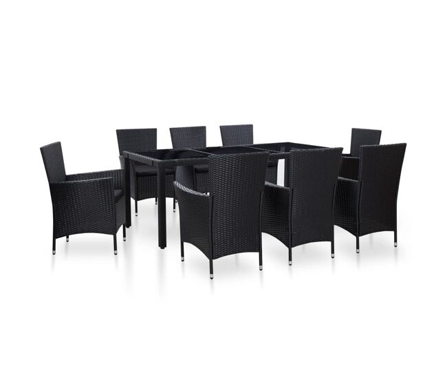 Juego de comedor para jardín 9 piezas ratán sintético negro vidaxl