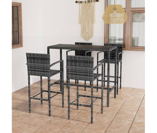 Conjunto de bar para jardín 5 piezas ratán sintético gris vidaxl
