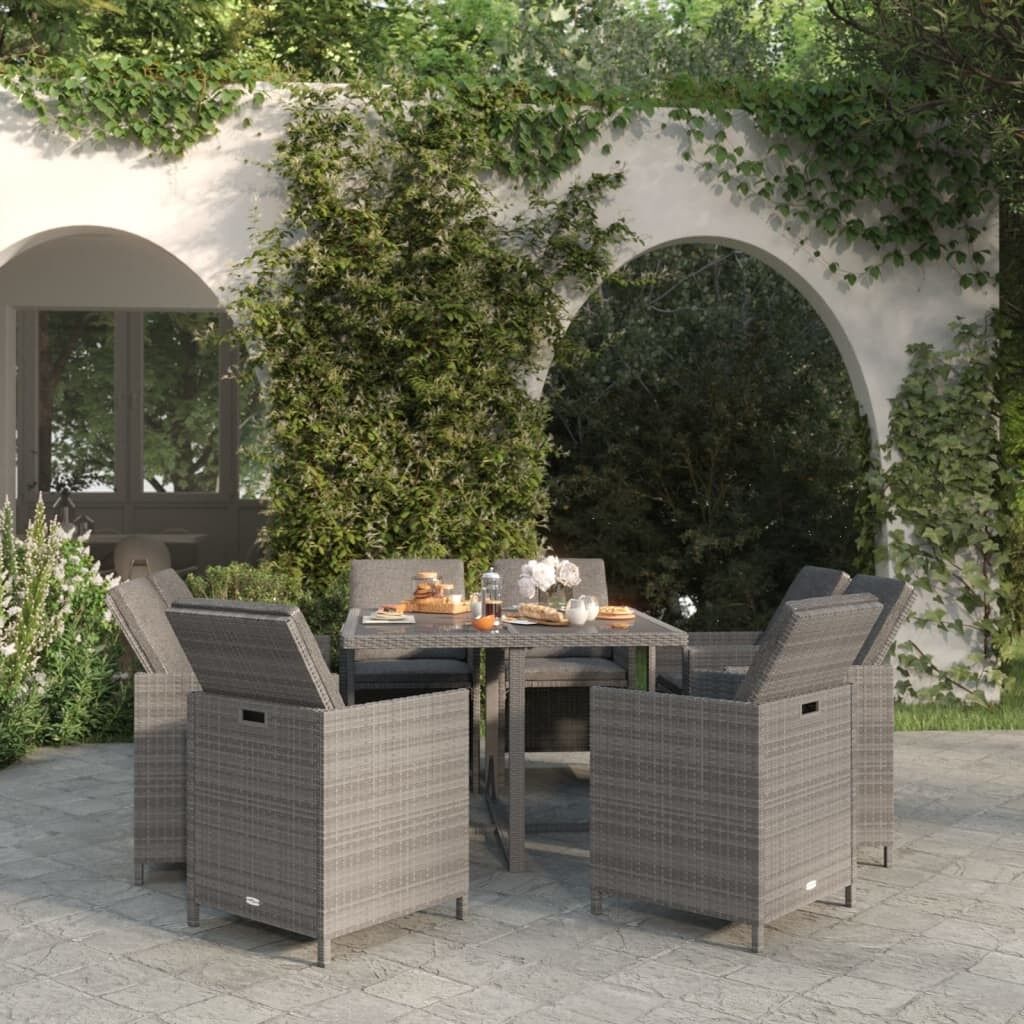 Set de muebles jardín 9 pzas con cojines ratán sintético gris vidaxl