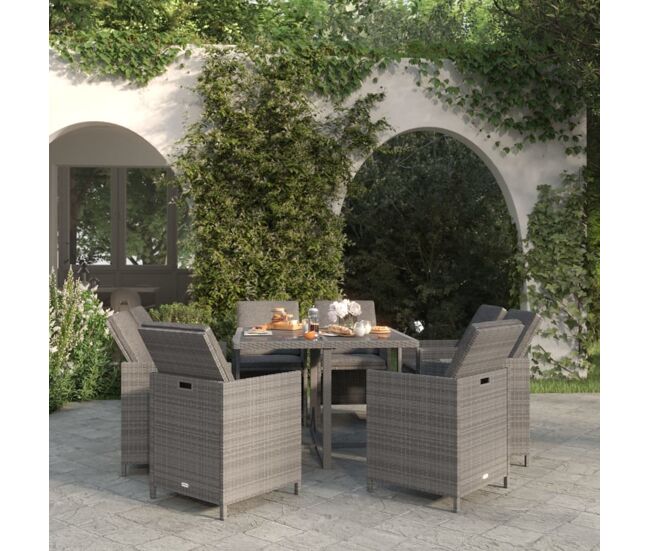 Set de muebles jardín 9 pzas con cojines ratán sintético gris vidaxl