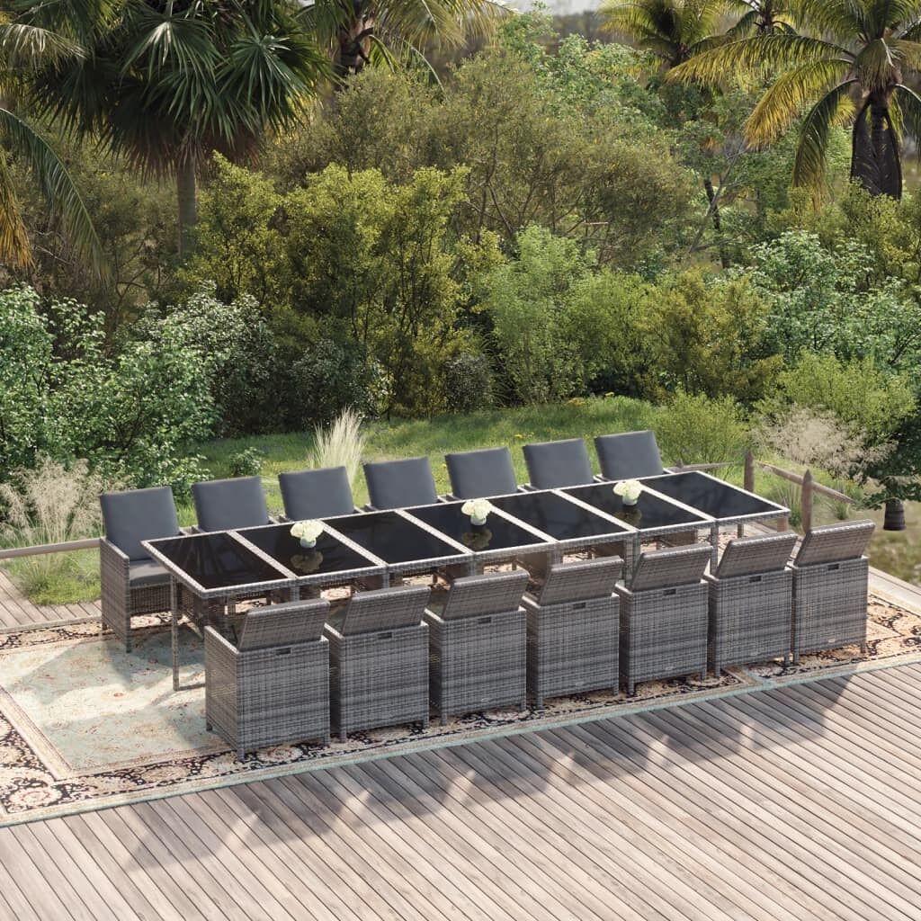 Set de comedor jardín 15 pzas con cojines ratán sintético gris vidaxl