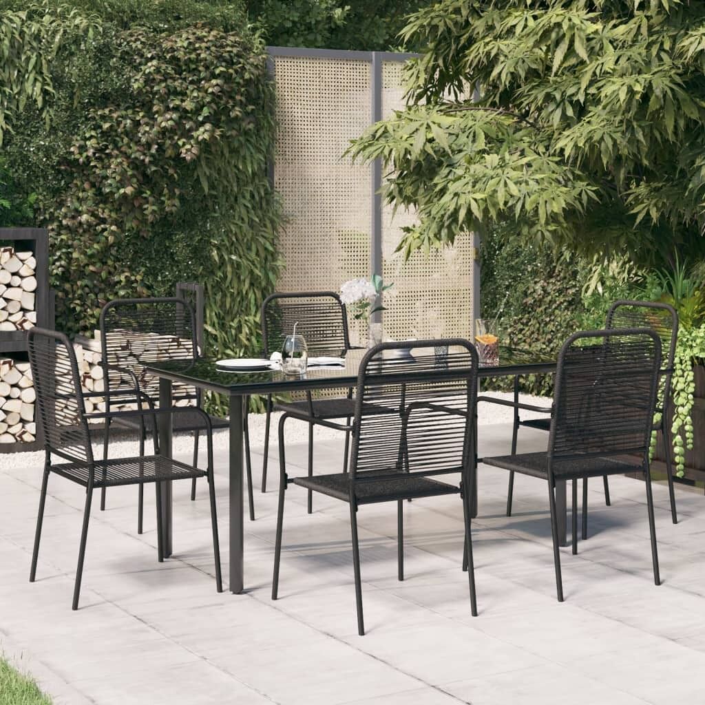 Juego de comedor jardín 7 pzas acero y cuerda de algodón negro vidaxl