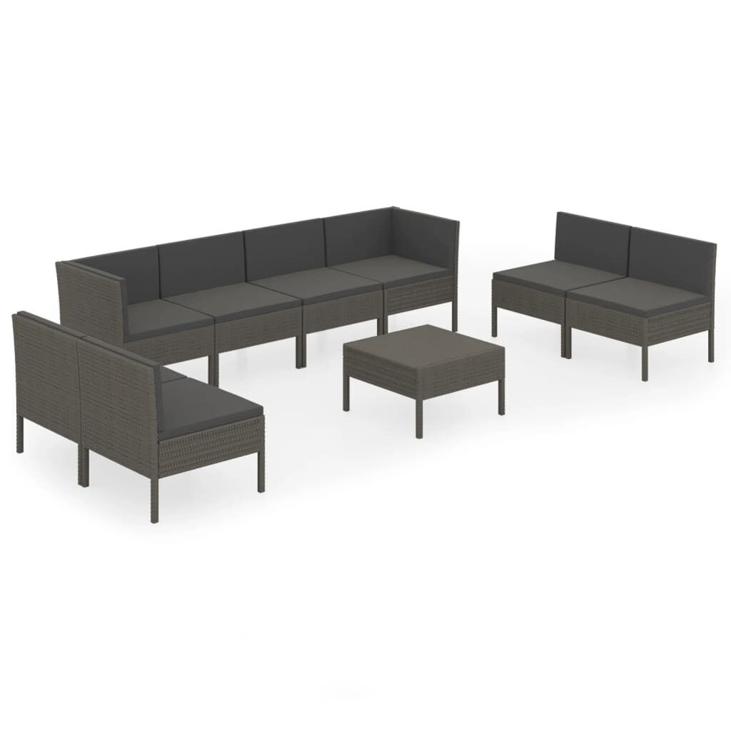 Set de muebles de jardín 9 plazas y cojines ratán sintético