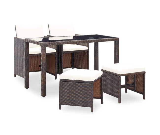 Set comedor de jardín 5 piezas y cojines ratán sintético marrón vidaxl