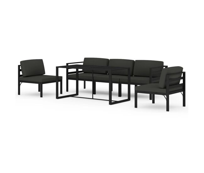Set muebles de jardín 6 pzas y cojines aluminio gris antracita vidaxl
