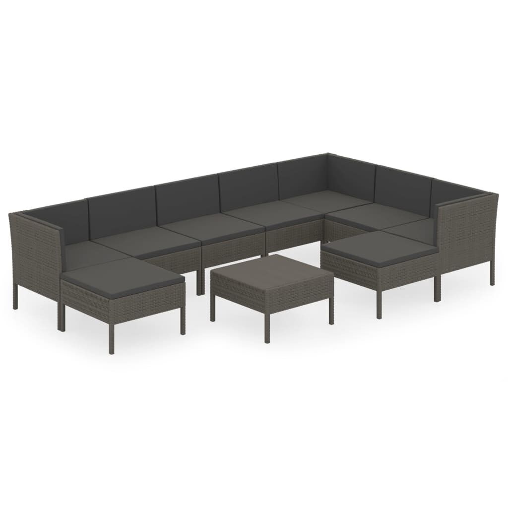 Set de muebles de jardín 10 plazas y cojines ratán sintético