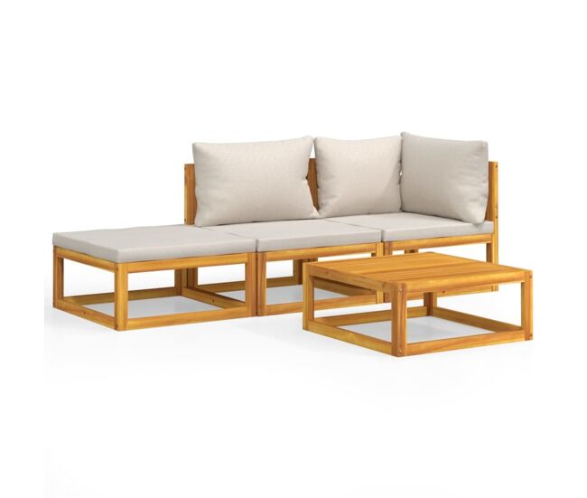 Set muebles de jardín 4 pzas madera maciza y cojines gris claro vidaxl