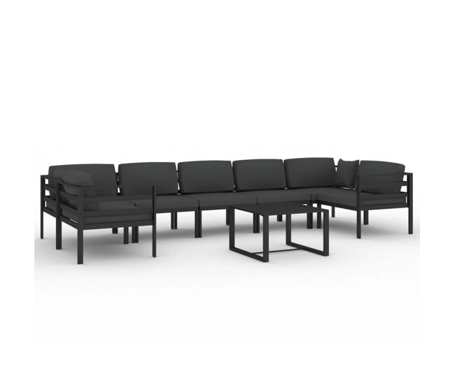 Set muebles de jardín 8 pzas y cojines aluminio gris antracita vidaxl