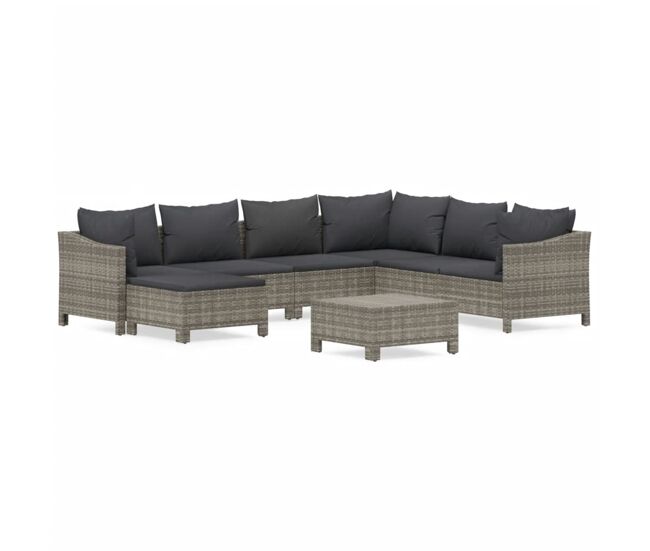 Set de muebles de jardín 8 pzas y cojines ratán sintético gris vidaxl