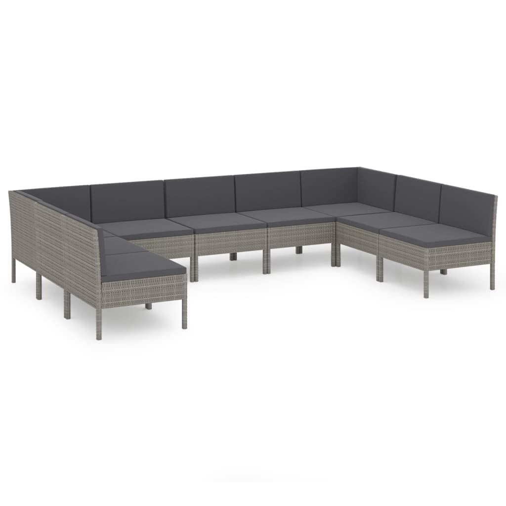 Set de muebles de jardín 9 pzas y cojines ratán sintético gris vidaxl