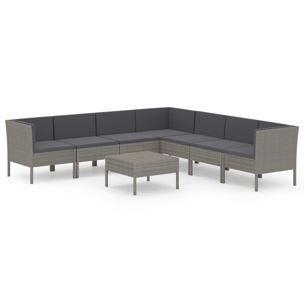Set de muebles de jardín 8 pzas y cojines ratán sintético gris vidaxl