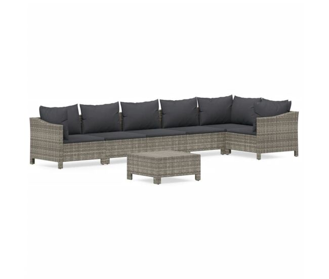 Set de muebles de jardín 7 pzas y cojines ratán sintético gris vidaxl
