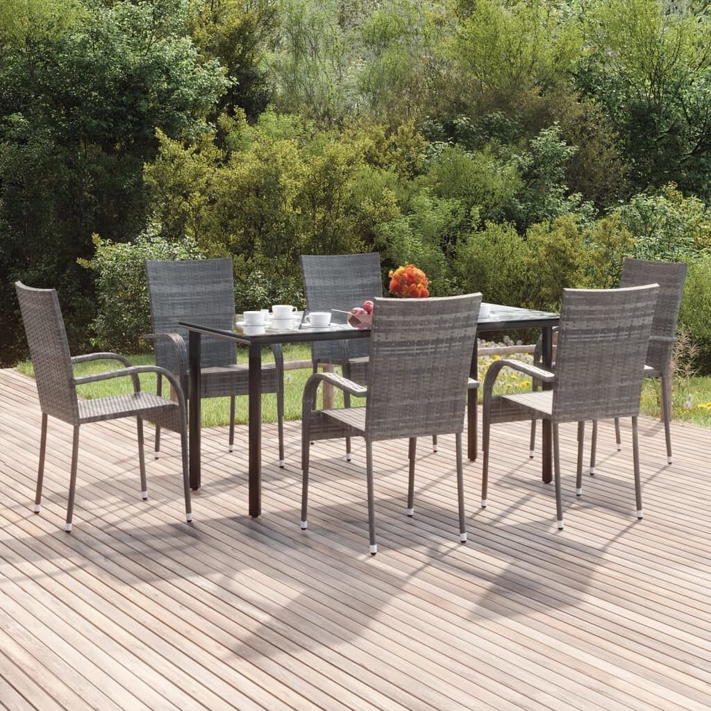 Juego de comedor de jardín 7 piezas ratán sintético gris vidaxl