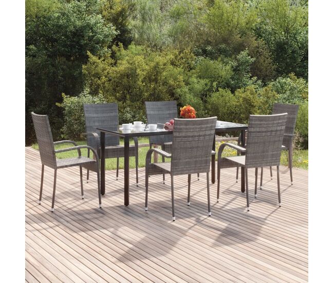 Juego de comedor de jardín 7 piezas ratán sintético gris vidaxl