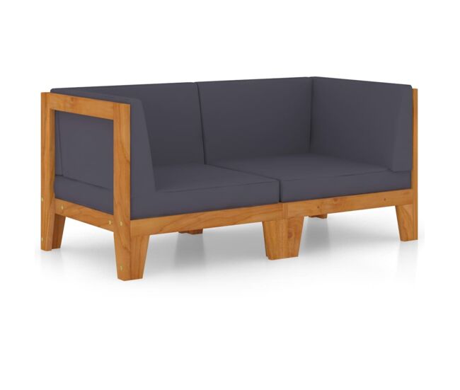 Sofá de 2 plazas con cojines gris oscuro madera maciza acacia vidaxl