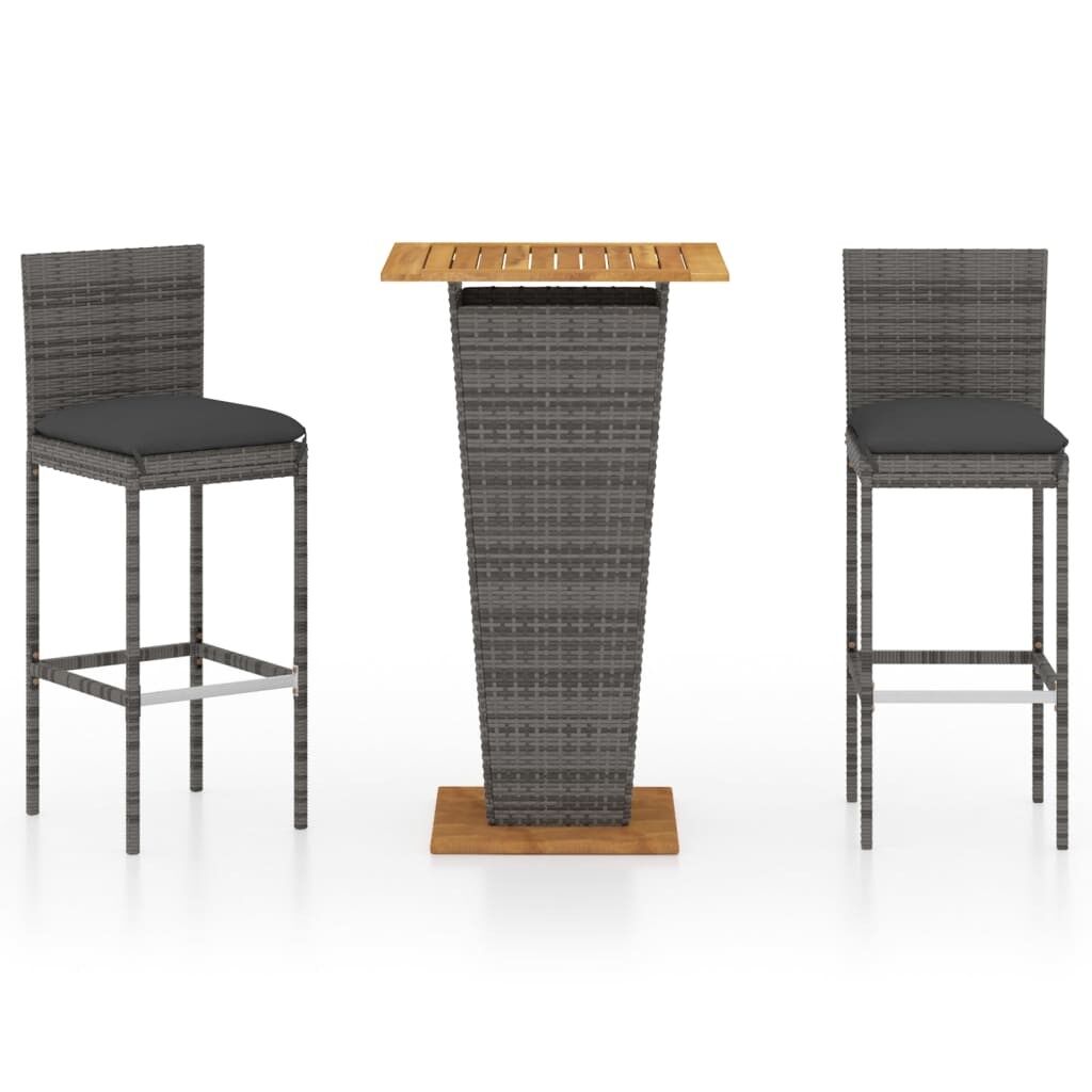 Set de muebles de bar de jardín 3 pzas y cojines ratán pe gris vidaxl
