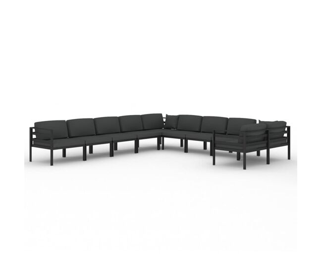 Set muebles de jardín 10 pzas y cojines aluminio gris antracita vidaxl