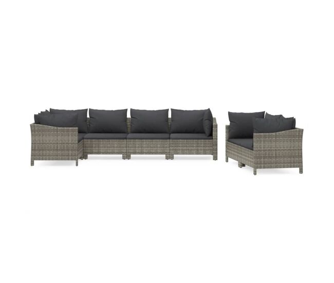Set de muebles de jardín 7 pzas y cojines ratán sintético gris vidaxl