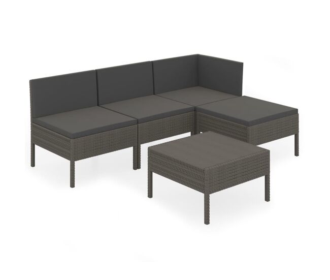 Set de muebles de jardín 5 pzas y cojines ratán sintético gris vidaxl