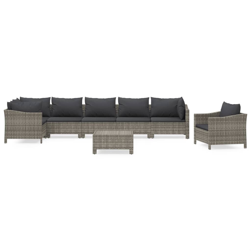 Set de muebles de jardín 8 pzas y cojines ratán sintético gris vidaxl
