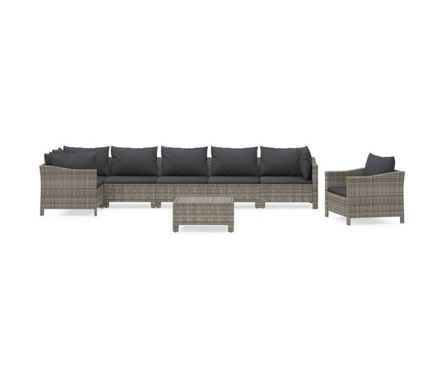 Set de muebles de jardín 8 pzas y cojines ratán sintético gris vidaxl