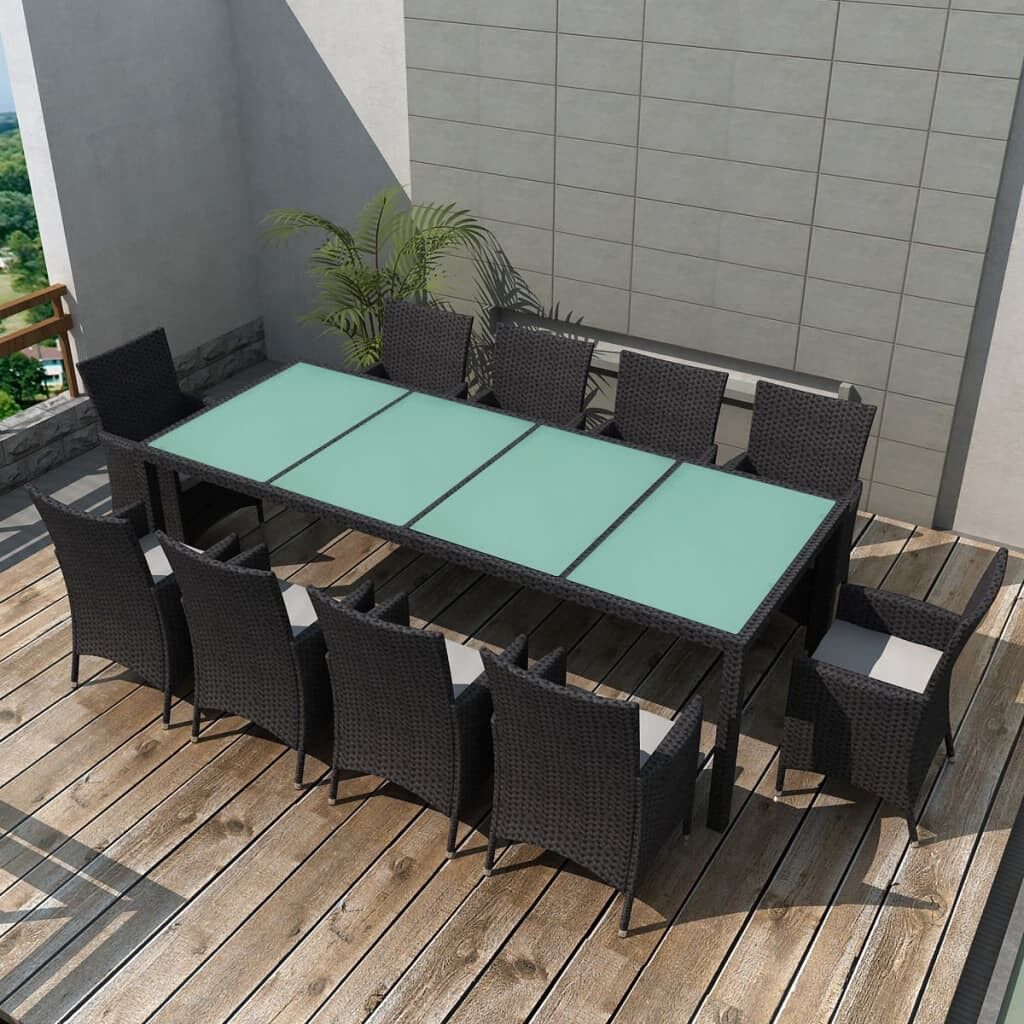 Set comedor de jardín 11 piezas y cojines ratán sintético negro vidaxl