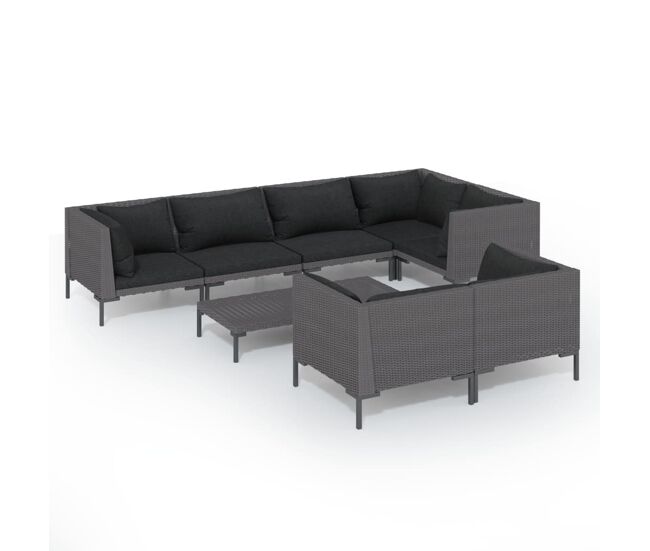 Set muebles jardín 8 pzas y cojines ratán sintético gris oscuro vidaxl