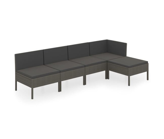 Set de muebles de jardín 5 pzas y cojines ratán sintético gris vidaxl