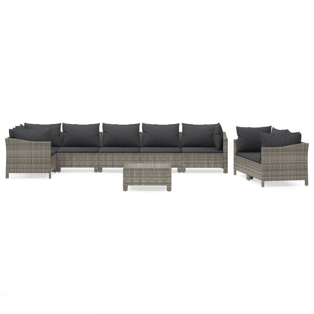 Set de muebles de jardín 9 pzas y cojines ratán sintético gris vidaxl