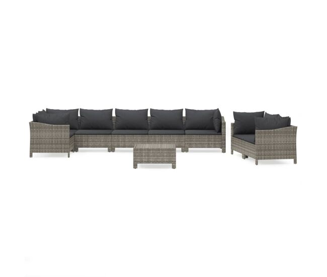 Set de muebles de jardín 9 pzas y cojines ratán sintético gris vidaxl