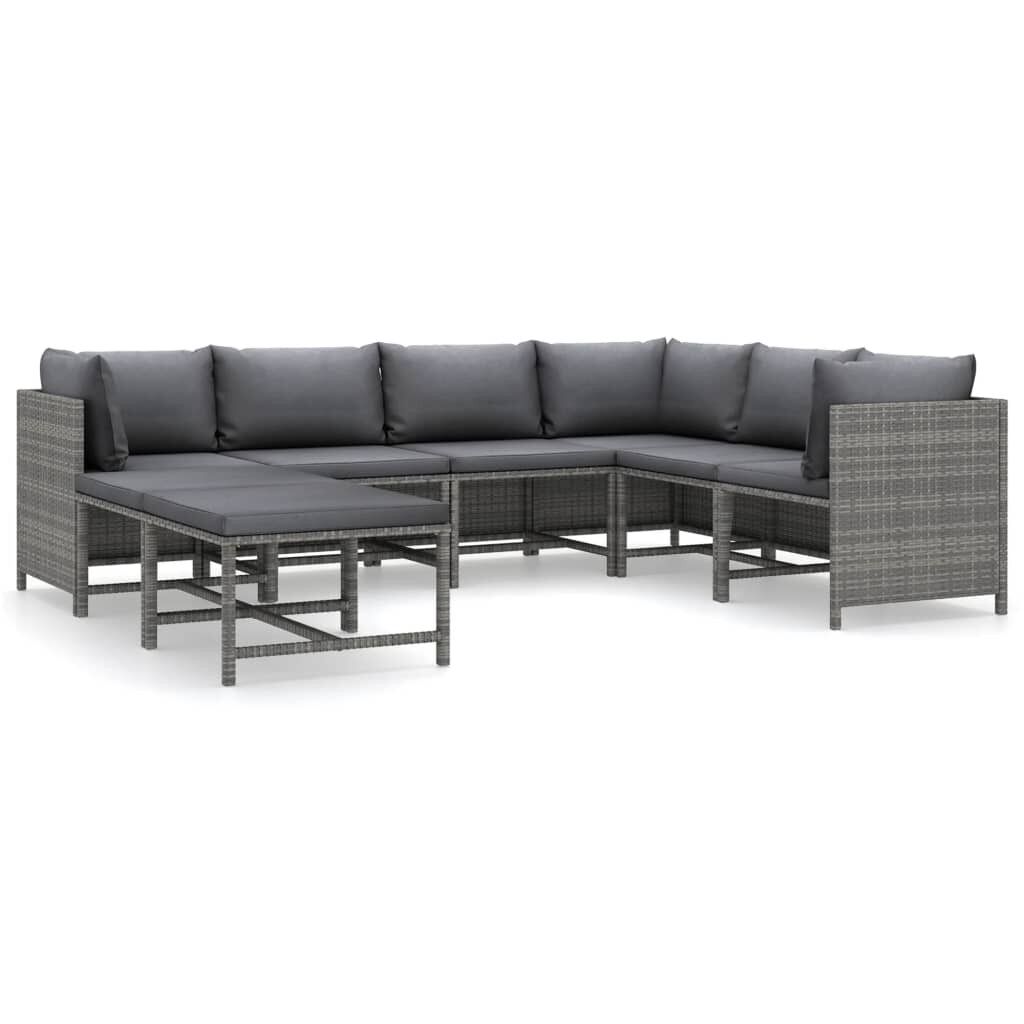 Set de muebles de jardín 8 pzas y cojines ratán sintético gris vidaxl