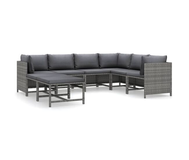 Set de muebles de jardín 8 pzas y cojines ratán sintético gris vidaxl