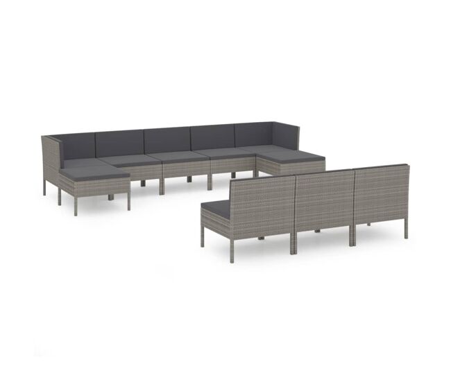 Set de muebles de jardín 10 pzas y cojines ratán sintético gris vidaxl