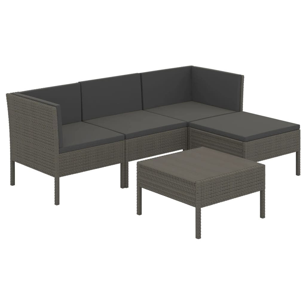 Set de muebles de jardín 5 pzas y cojines ratán sintético gris vidaxl
