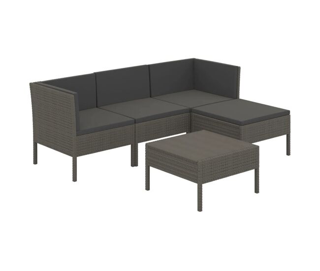 Set de muebles de jardín 5 pzas y cojines ratán sintético gris vidaxl