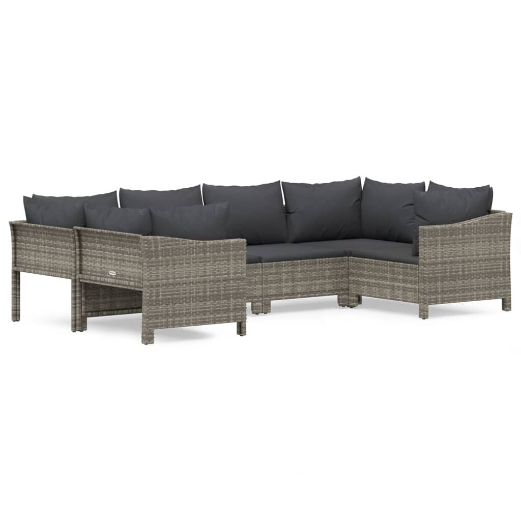 Set de muebles de jardín 6 pzas y cojines ratán sintético gris vidaxl