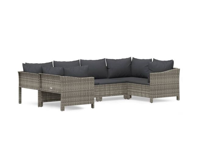 Set de muebles de jardín 6 pzas y cojines ratán sintético gris vidaxl