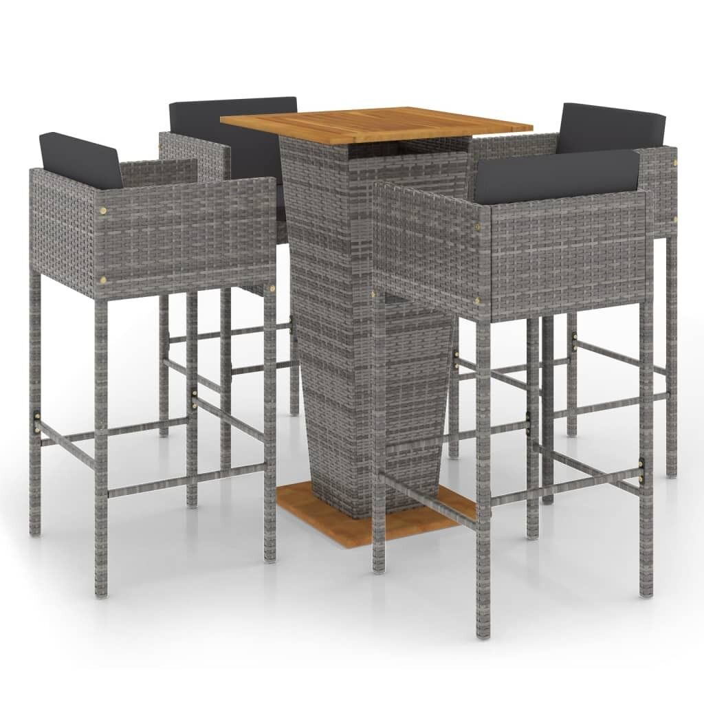 Set muebles de bar jardín 5 pzas y cojines ratán sintético gris vidaxl