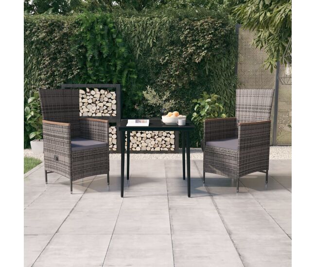 Juego de comedor de jardín de 3 piezas y cojines gris vidaxl