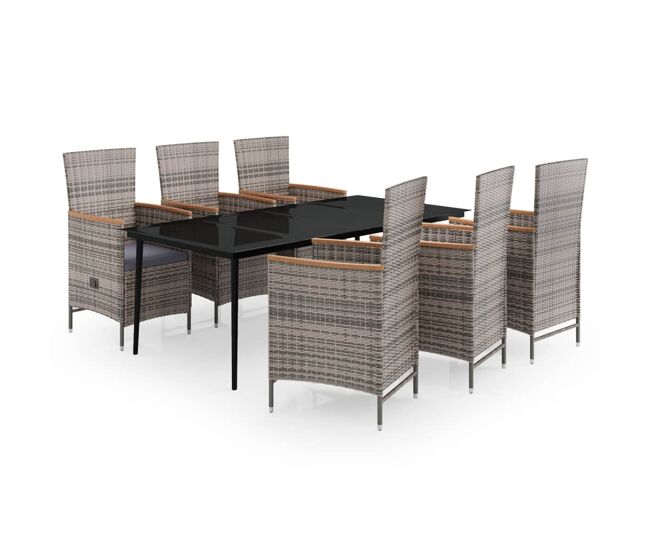 Juego de comedor de jardín 7 piezas con cojines gris vidaxl