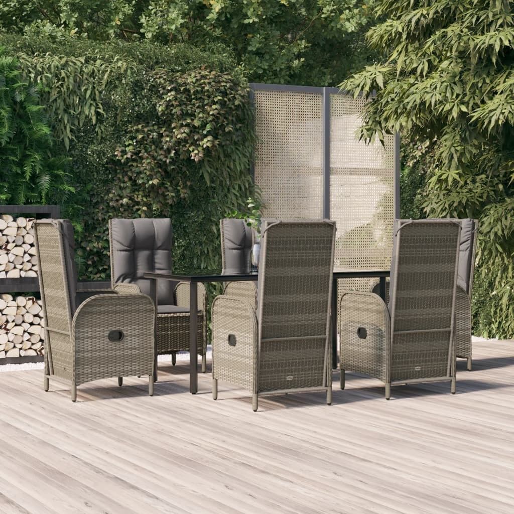 Set comedor jardín 7 pzas y cojines ratán sintético negro gris vidaxl