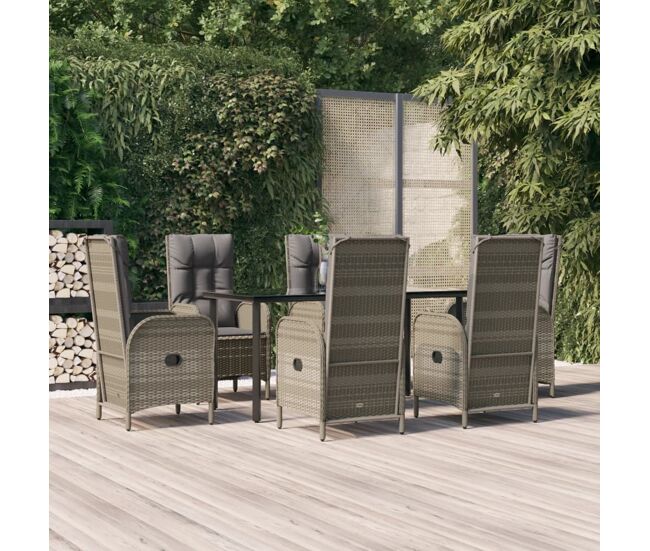 Set comedor jardín 7 pzas y cojines ratán sintético negro gris vidaxl